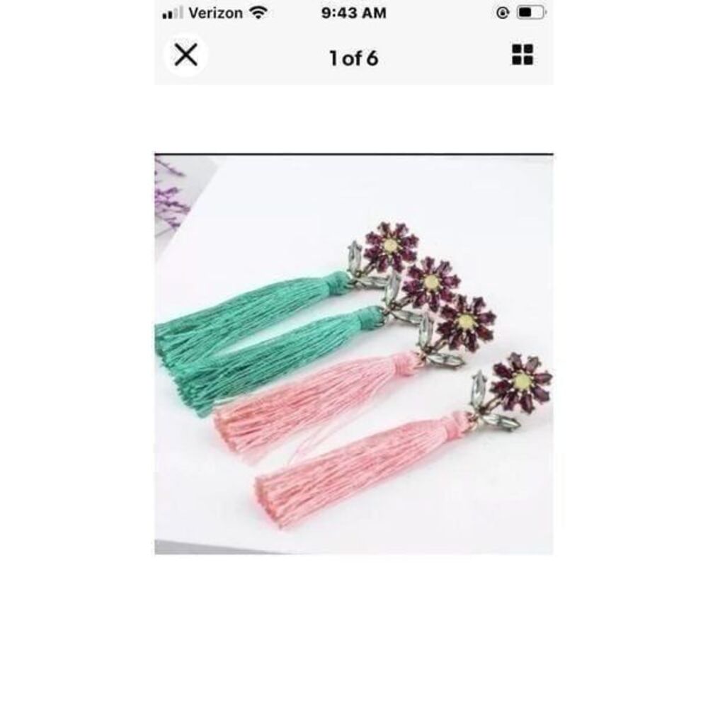 2 Crystal Flower Tassel Earrings New.